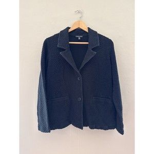 Eileen Fisher Womens Woven Blazer Size S 2 Button Black Collared Office Business